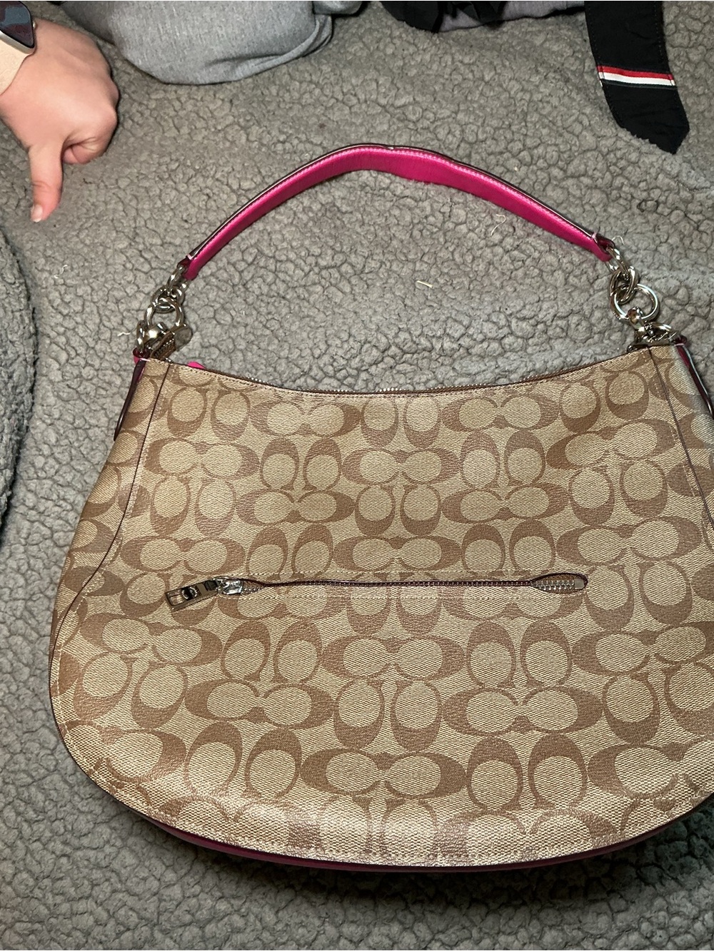 Coach Signature Canvas Elle Hobo Bag Khaki/Blossom Pink Convertible Crossbody - Picture 4 of 9